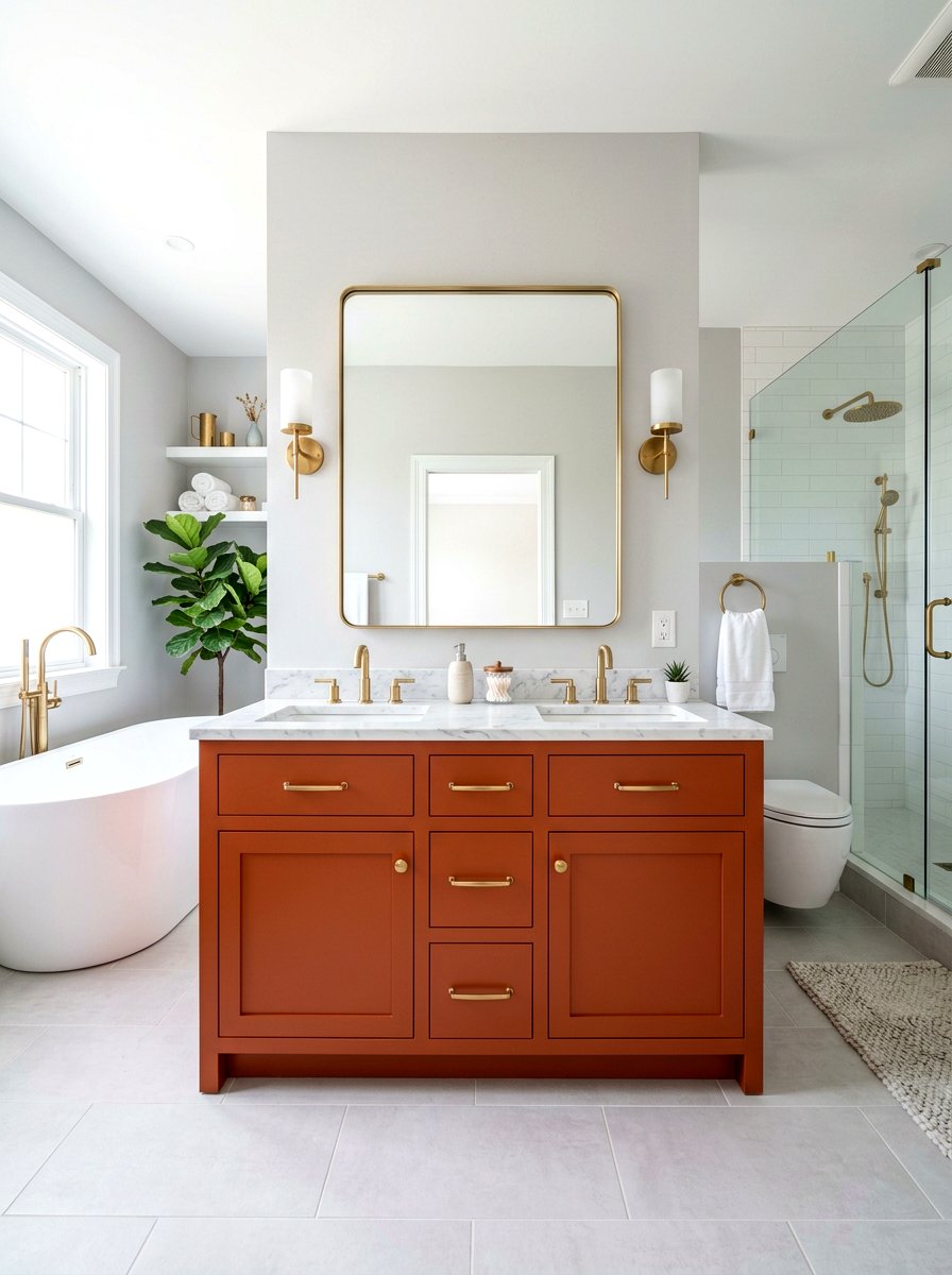 Burnt Orange Cabinet - 30 sunset bathroom ideas