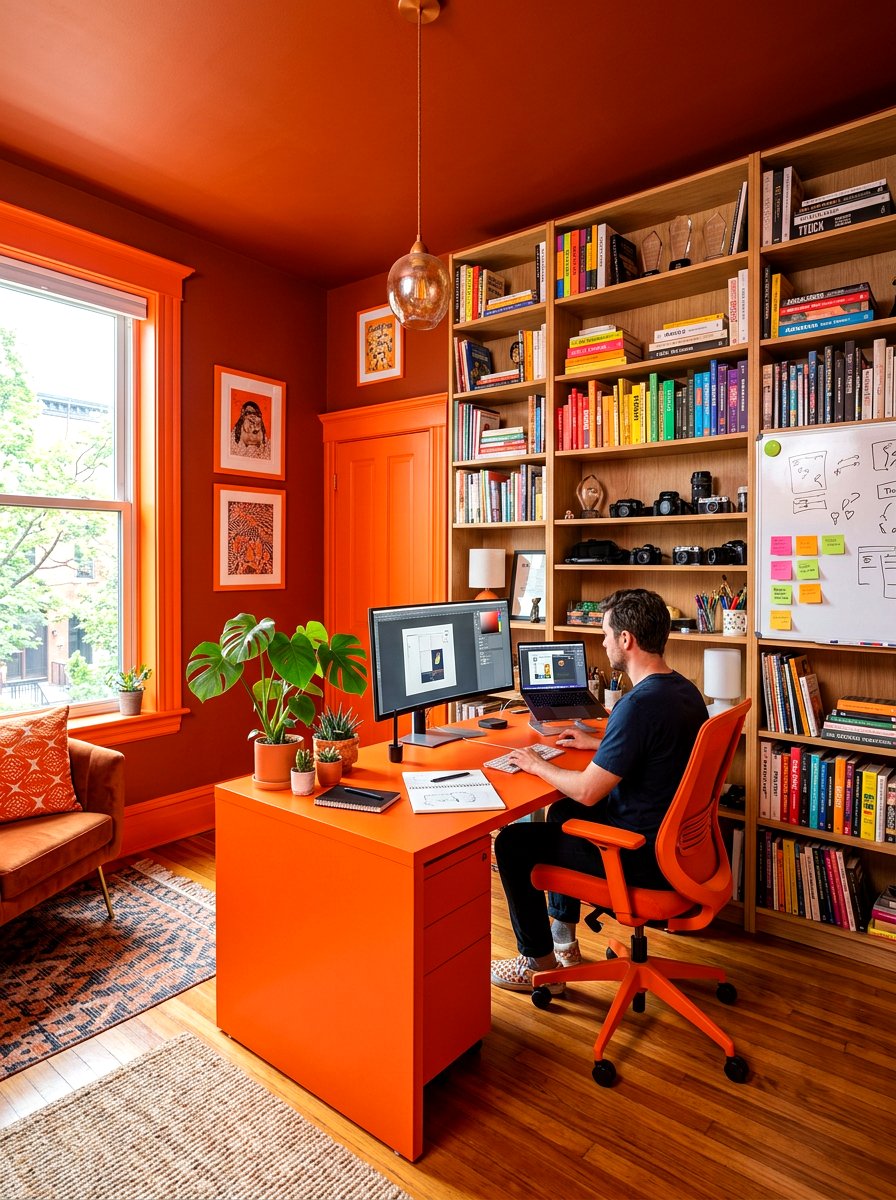 Burnt Orange Office - 30 color drenched office ideas