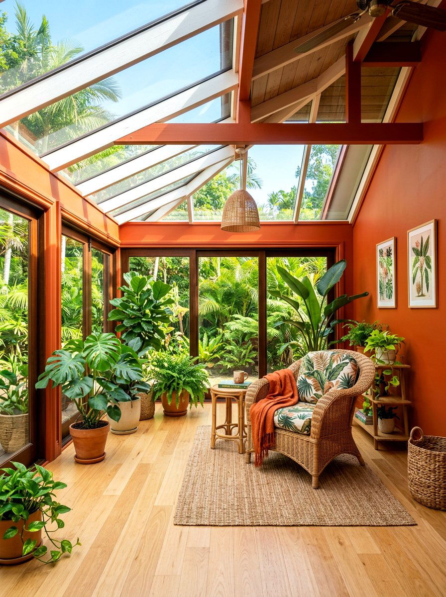 Burnt Orange Sunroom - 30 tiny room big color ideas