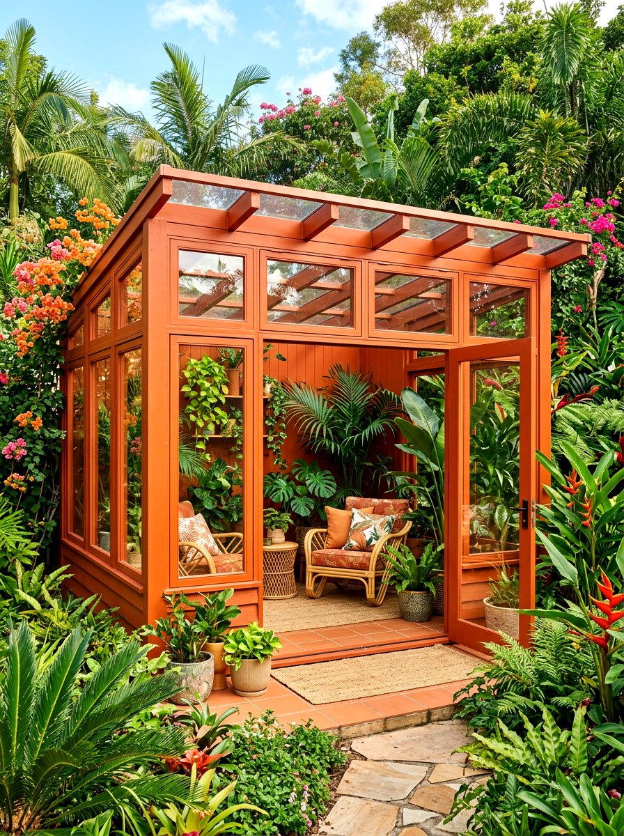 Burnt Orange Sunroom - 30 color drenched small room ideas