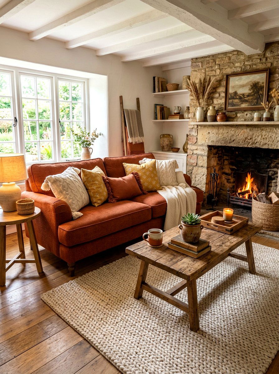 Burnt Sienna Fabric Sofa - 30 sofa styling ideas