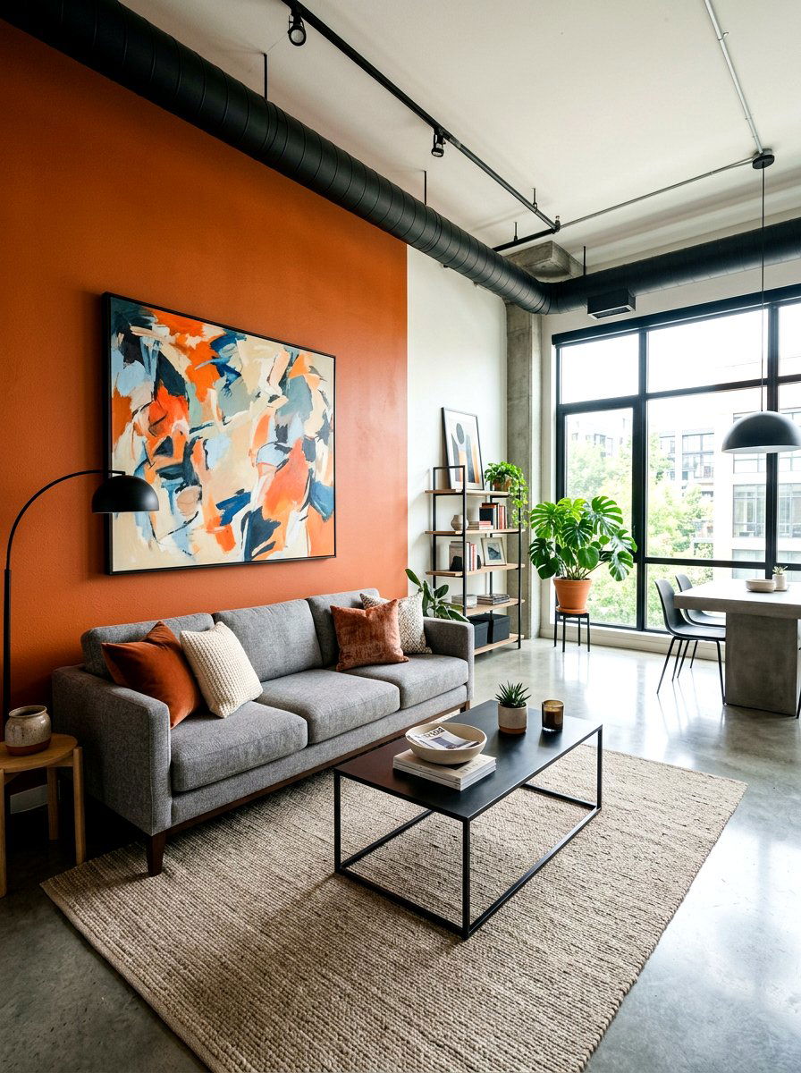 Burnt orange accent wall - 30 burnt orange living room ideas