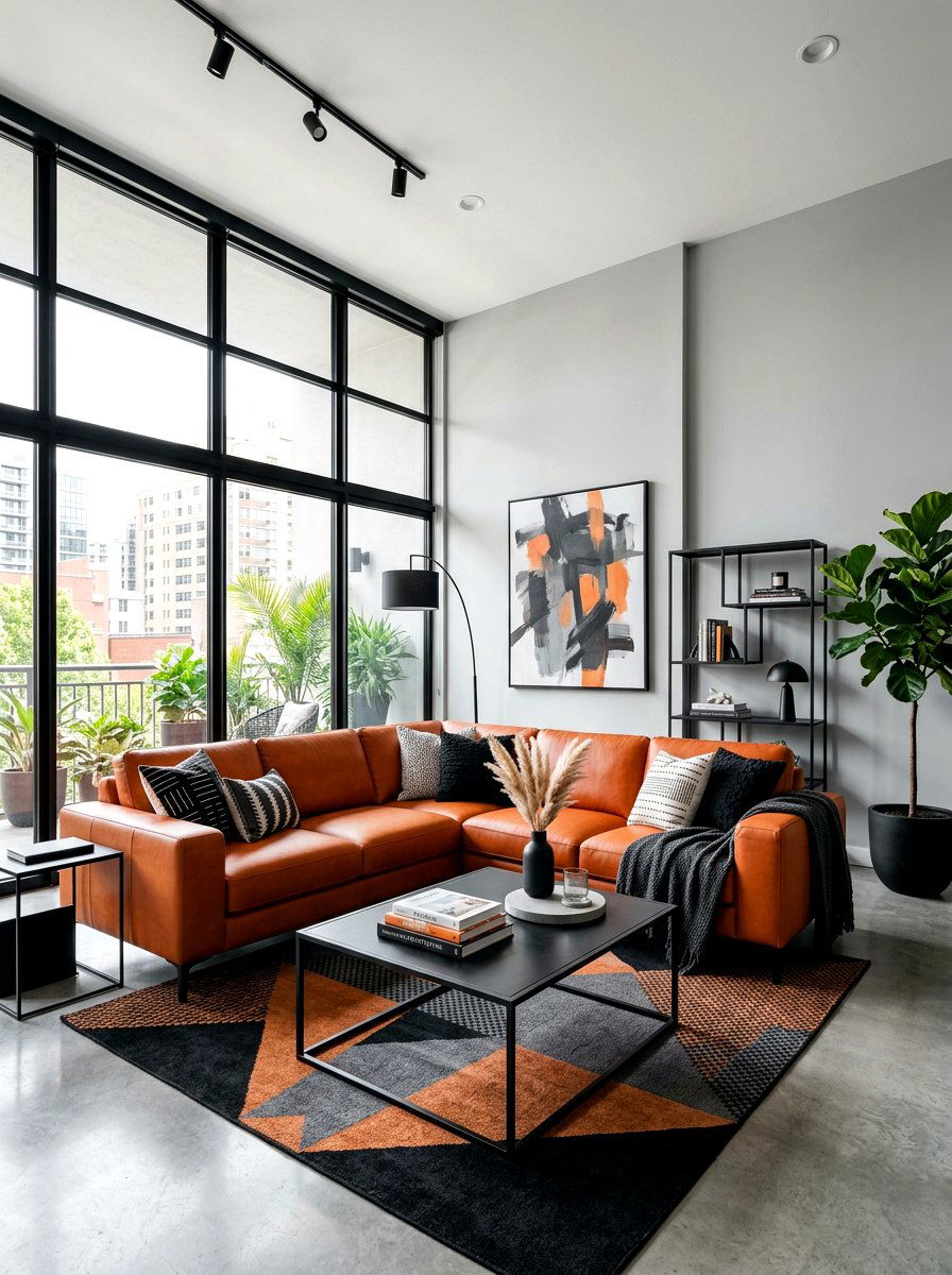 Burnt orange and black living room - 30 burnt orange living room ideas