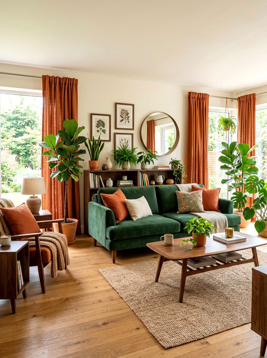 Burnt orange and forest green living room - 30 burnt orange living room ideas