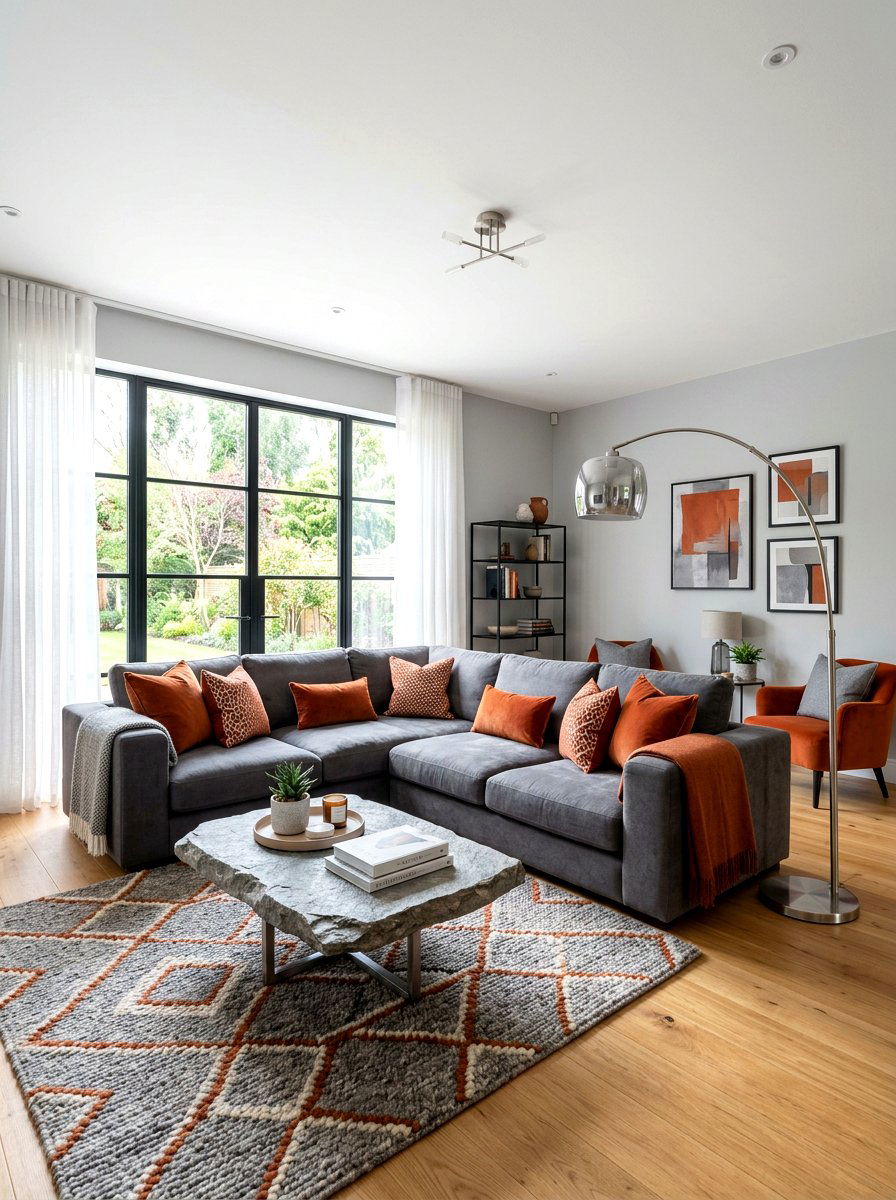 Burnt orange and gray living room - 30 burnt orange living room ideas
