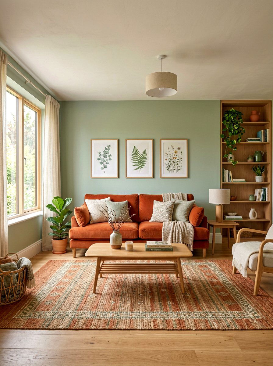 Burnt orange and sage green living room - 30 burnt orange living room ideas