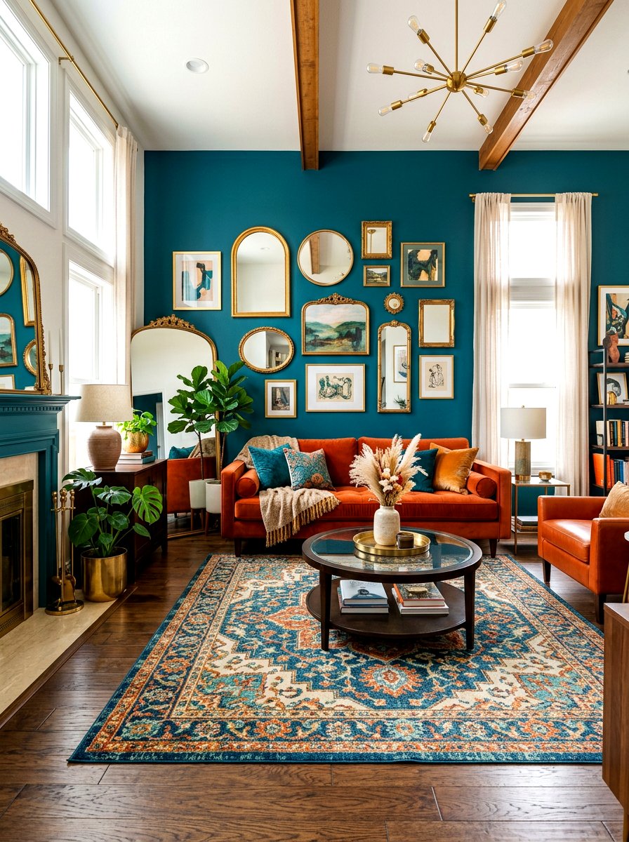 Burnt orange and teal living room - 30 burnt orange living room ideas