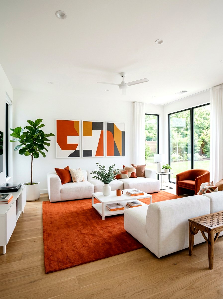 Burnt orange and white living room - 30 burnt orange living room ideas
