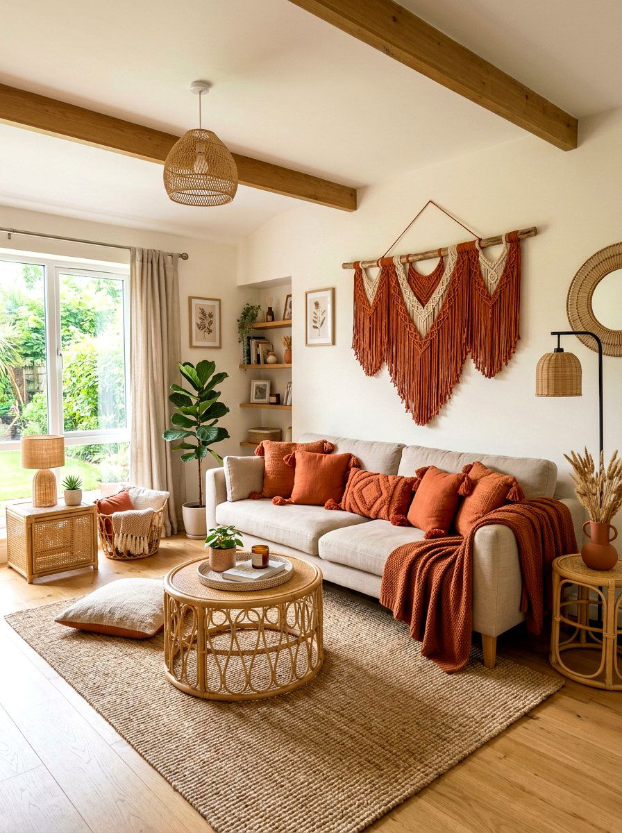 Burnt orange boho living room - 30 burnt orange living room ideas
