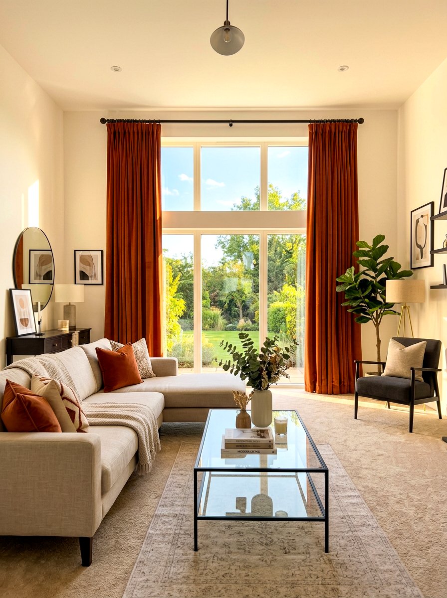 Burnt orange curtains - 30 burnt orange living room ideas