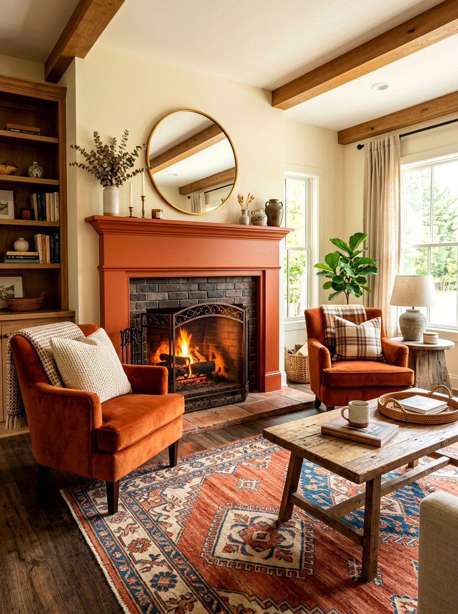 Burnt orange fireplace - 30 burnt orange living room ideas