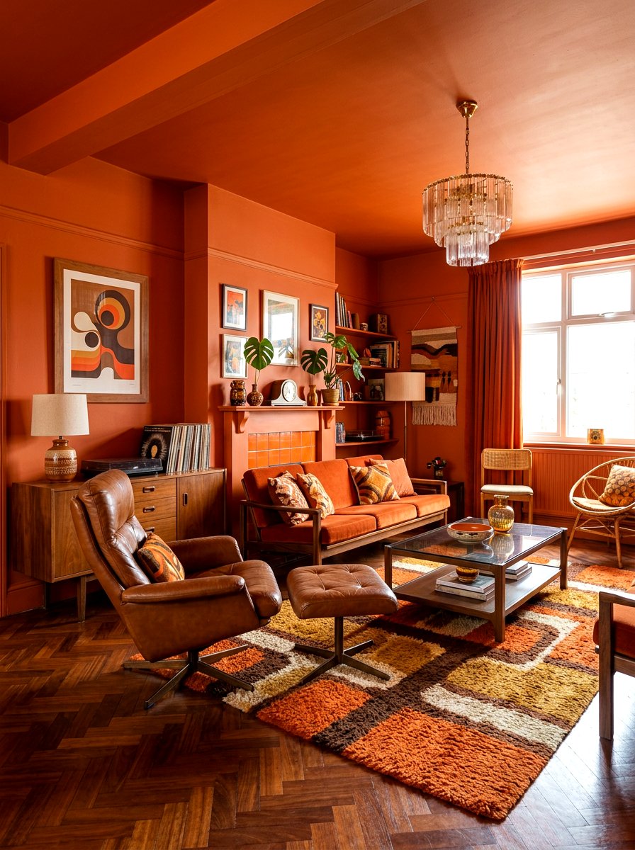 Burnt orange living room - 30 color drench living room ideas