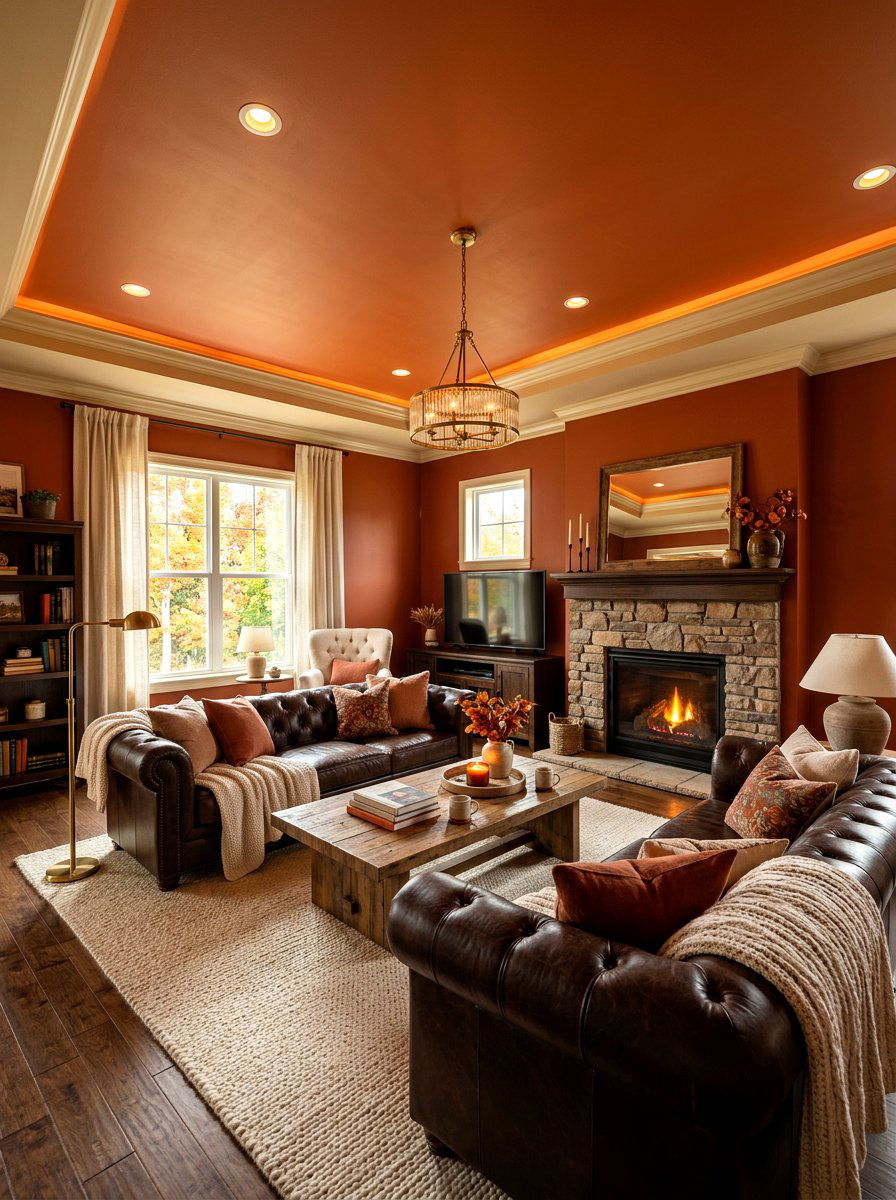 Burnt orange living room ceiling - 30 ceiling drench living room ideas