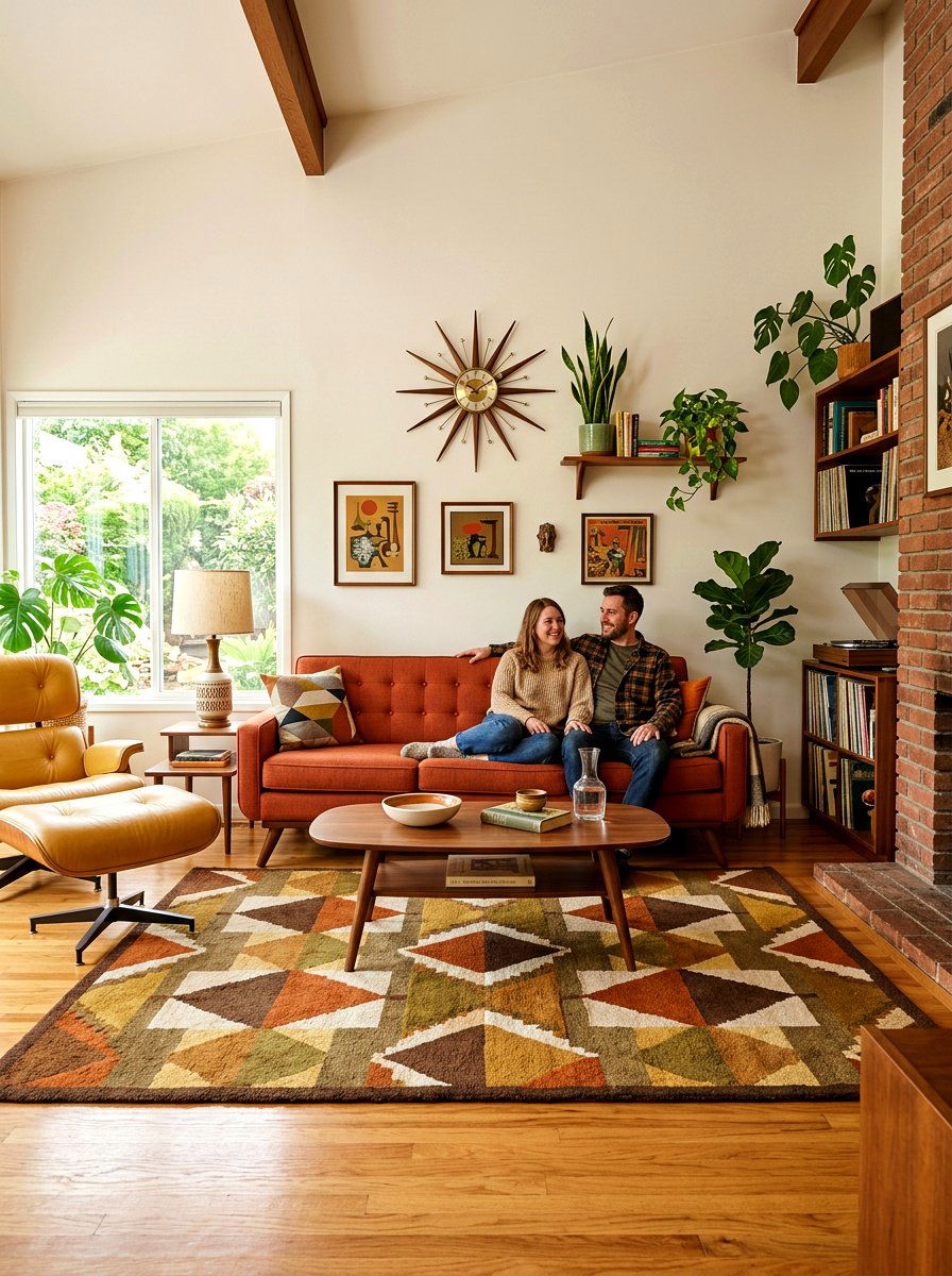 Burnt orange mid century modern living room - 30 burnt orange living room ideas