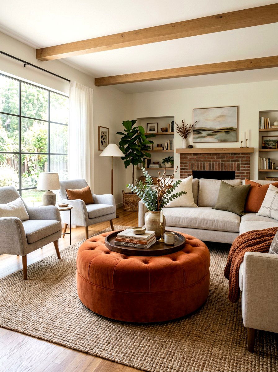 Burnt orange ottoman - 30 burnt orange living room ideas
