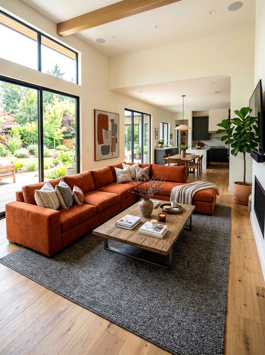 Burnt orange sectional - 30 burnt orange living room ideas