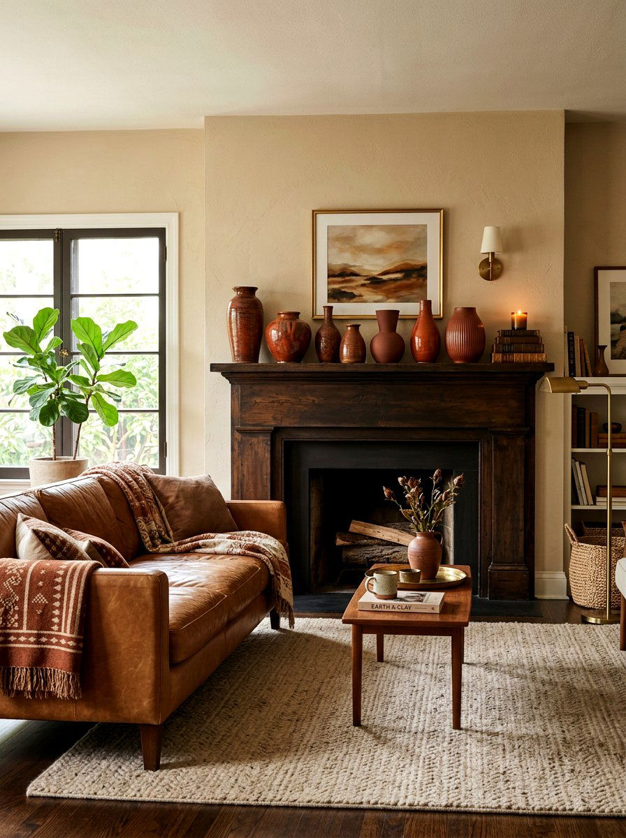 Burnt sienna vases - 30 tonal brown living room ideas