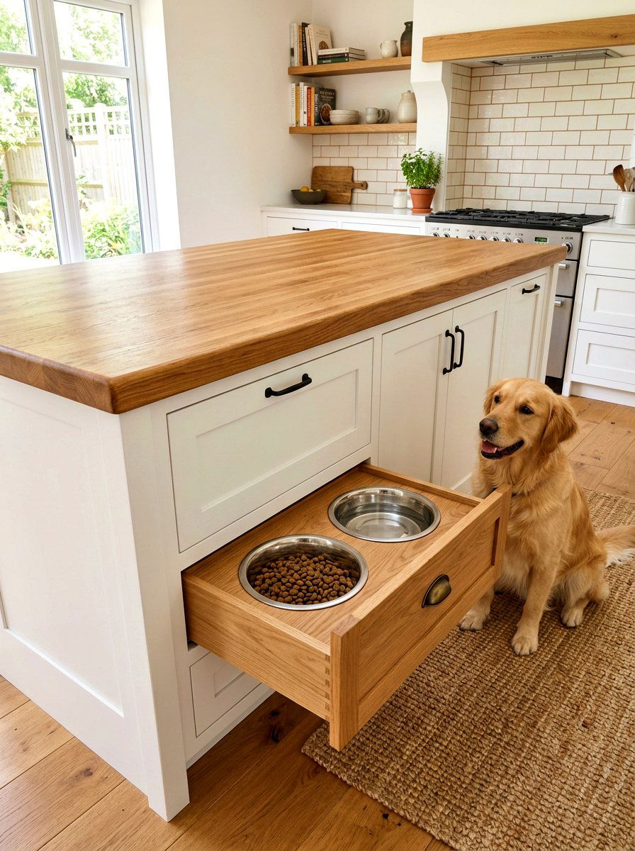 Butcher Block Dog Bowl Drawer - 30 dog bowl drawer ideas