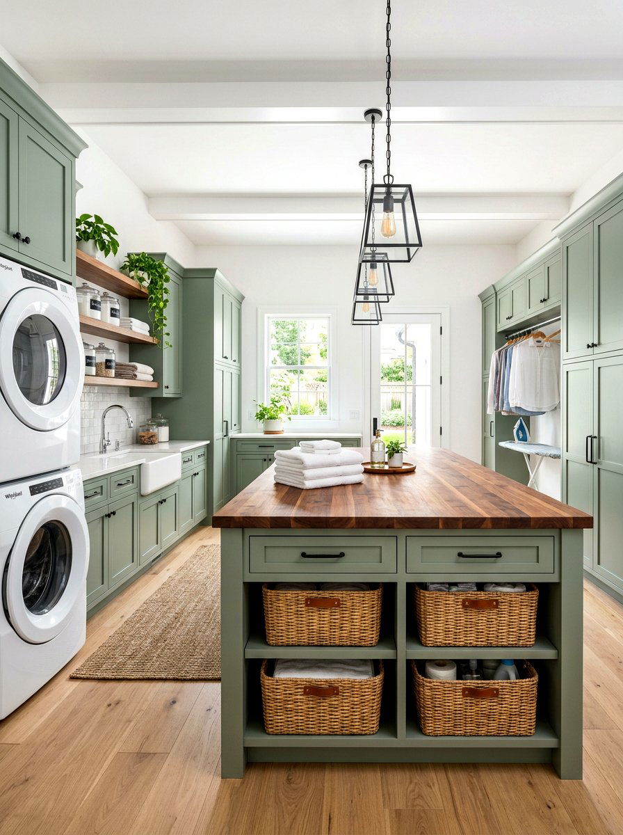 Butcher Block Island - 30 laundry room countertop ideas