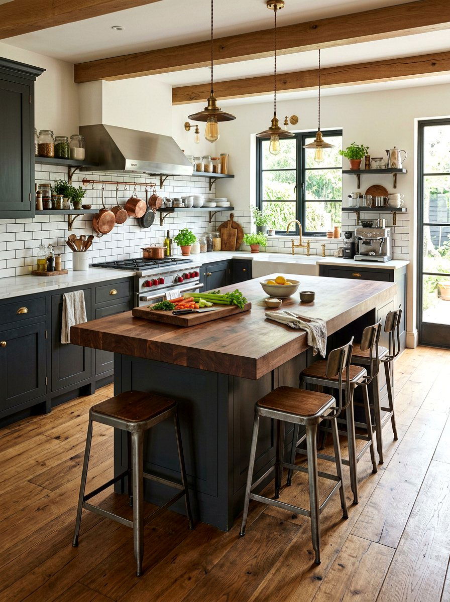 Butcher Block Island Kitchen - 30 lake house kitchen ideas