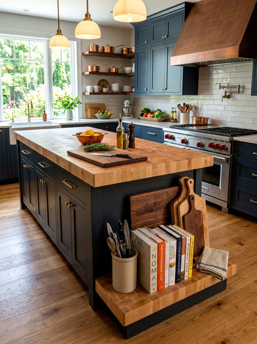 Butcher Block Island Shelf - 30 cookbook display kitchen ideas