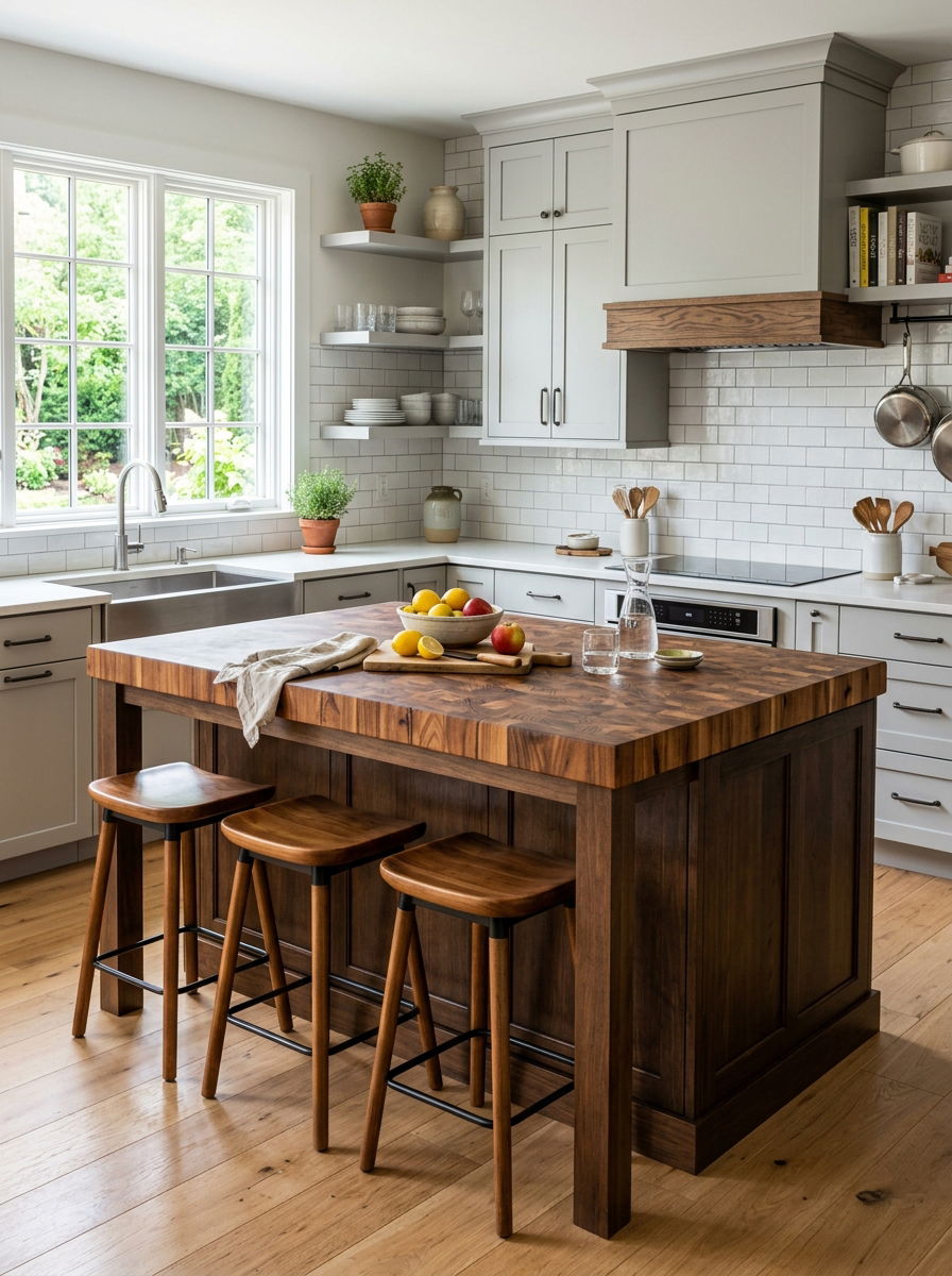 Butcher Block Island Top - 30 wine country kitchen ideas