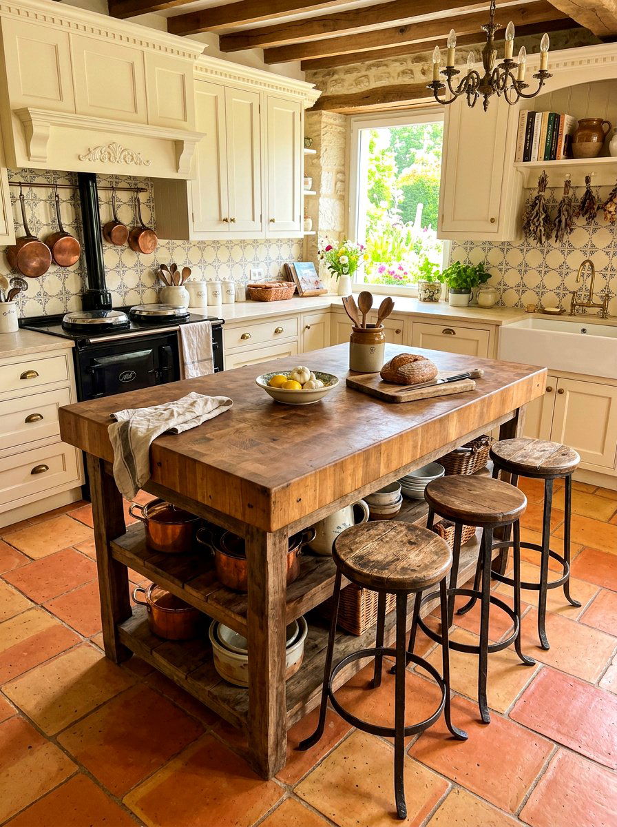 Butcher Block Kitchen Island - 30 French cottage decor ideas