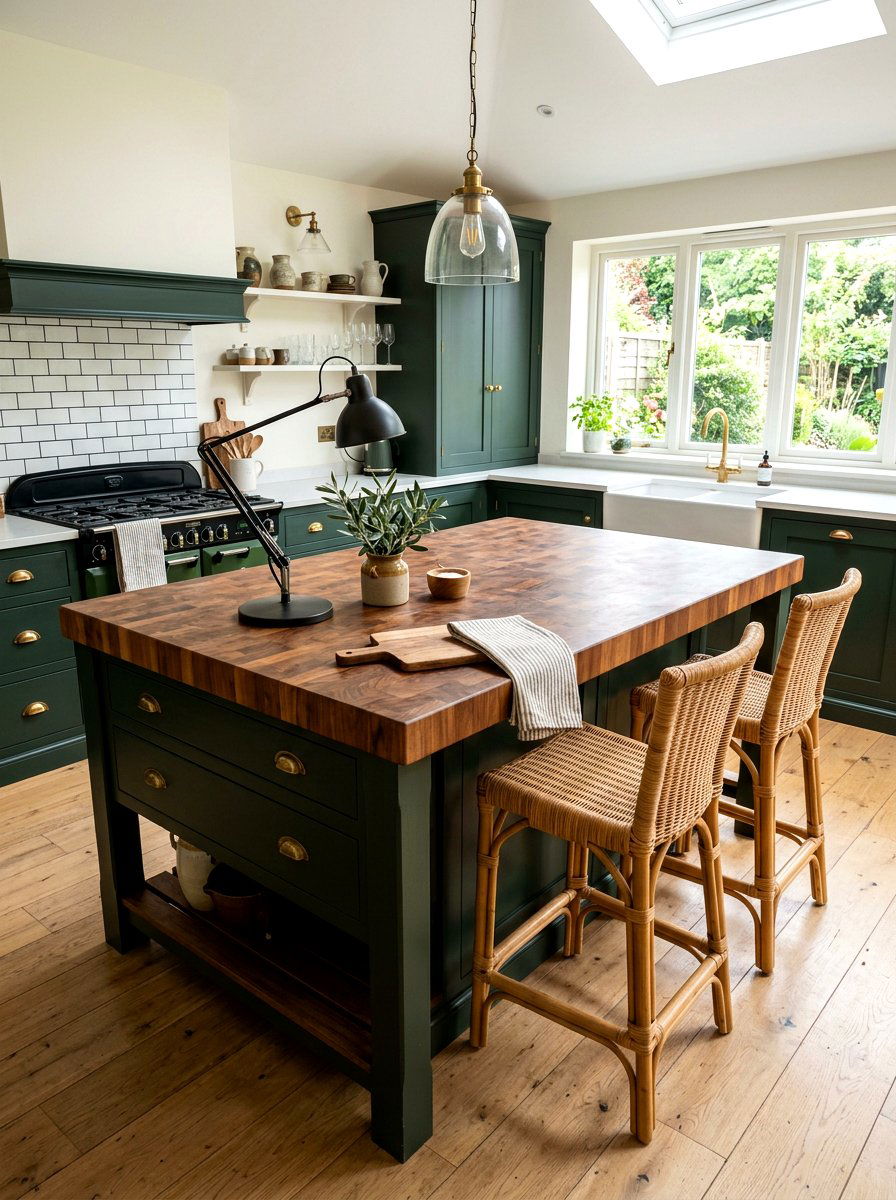 Butcher Block Kitchen Island - 30 moody lamp lit kitchen ideas