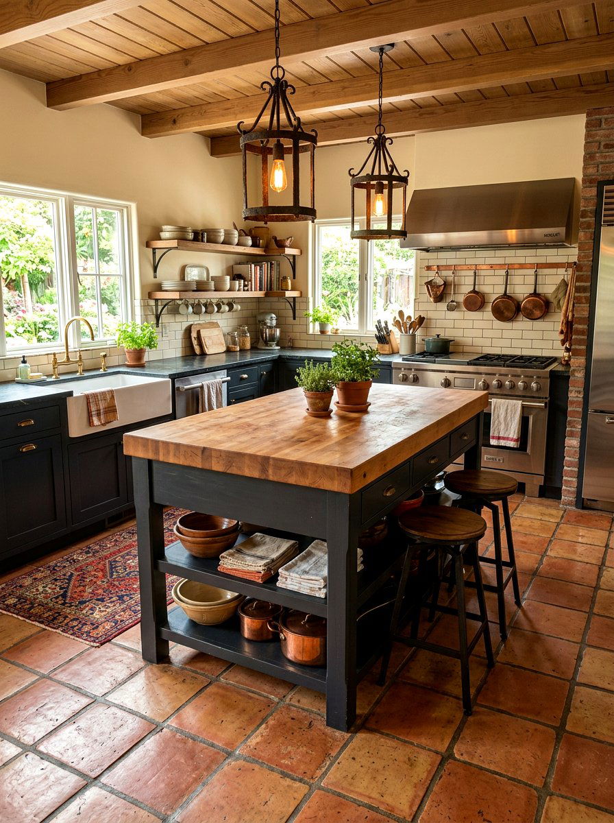 Butcher Block Kitchen Island - 30 Spanish style kitchen ideas
