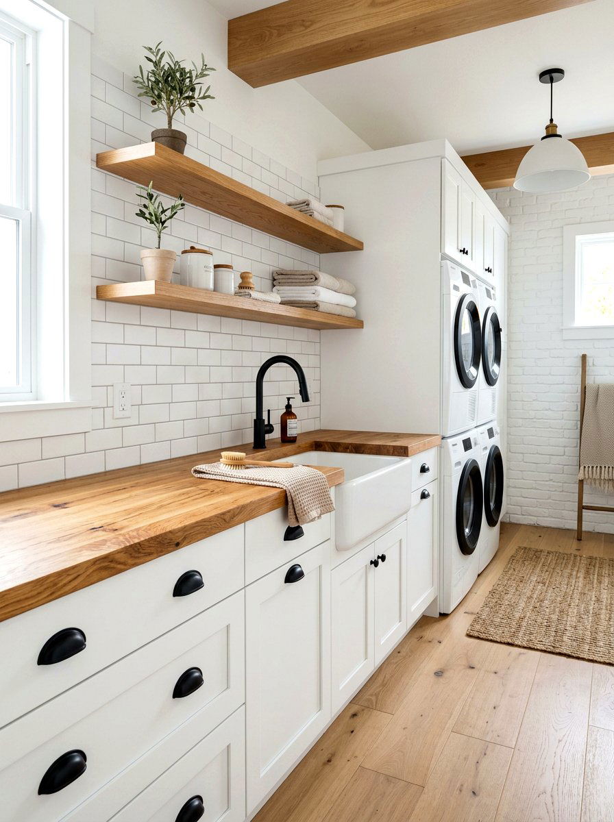 Butcher Block Laundry Countertop - 30 folding station laundry ideas