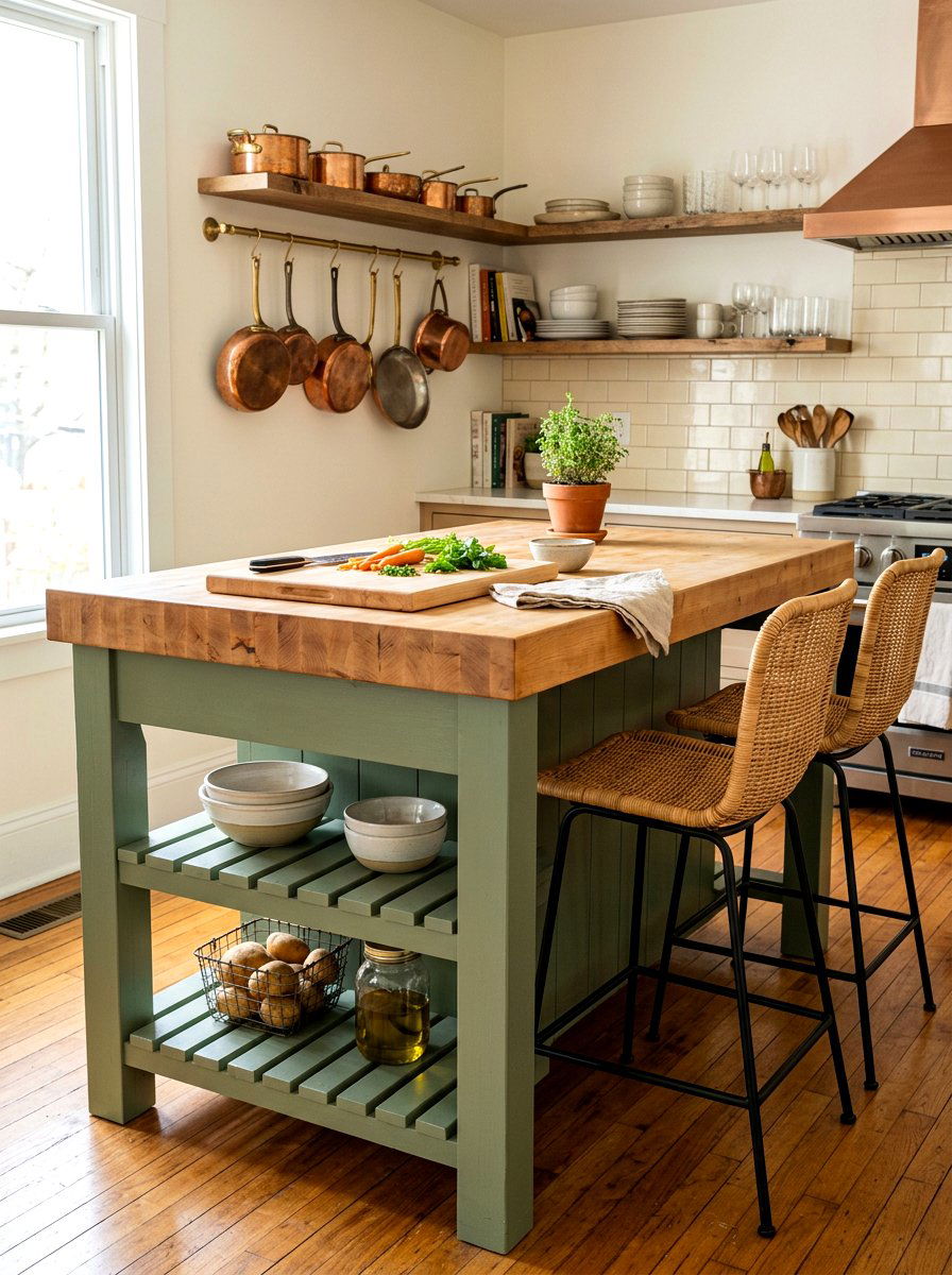 Butcher Block Prep Island - 30 modern farmhouse kitchen island ideas