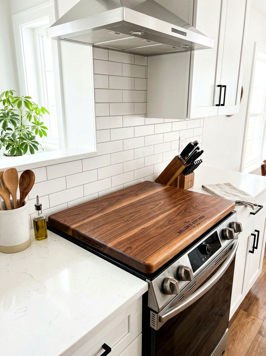 Butcher Block Stove Cover - 30 tiny house kitchen ideas
