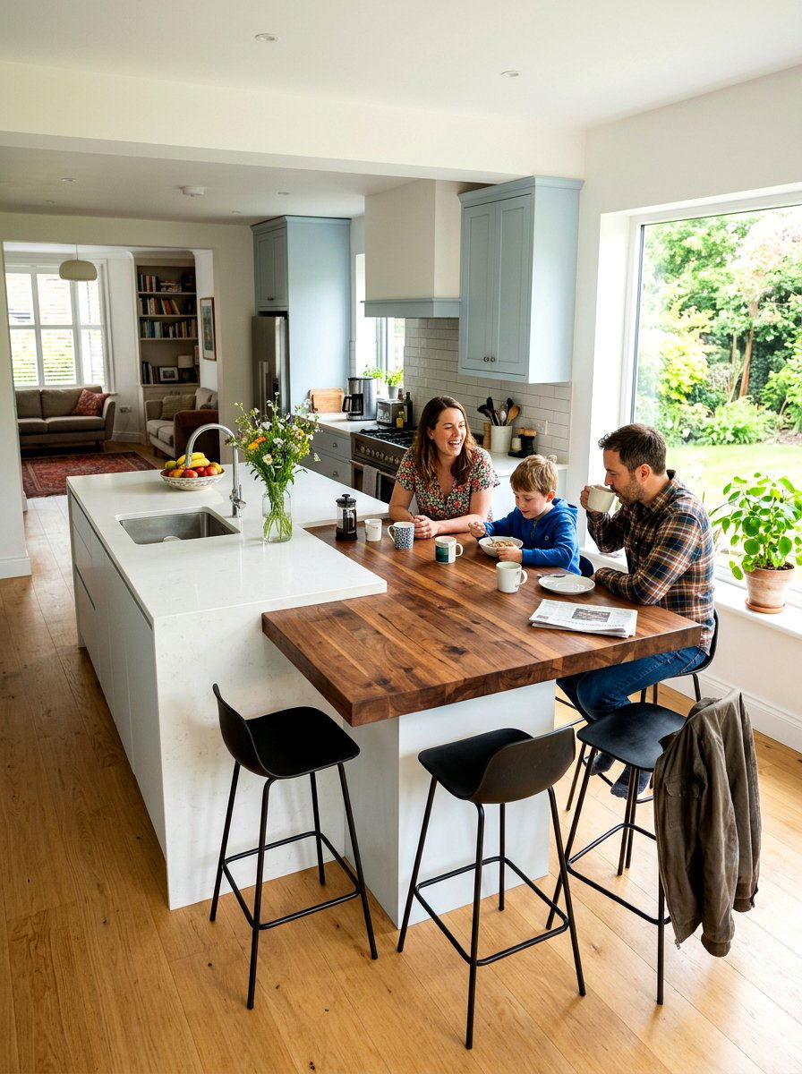 Butcher block breakfast bar extension - 30 butcher block countertop ideas