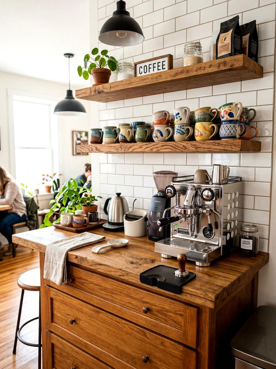 Butcher block coffee bar station - 30 butcher block countertop ideas