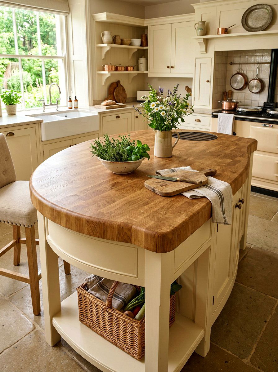 Butcher block curved island - 30 curved kitchen island ideas