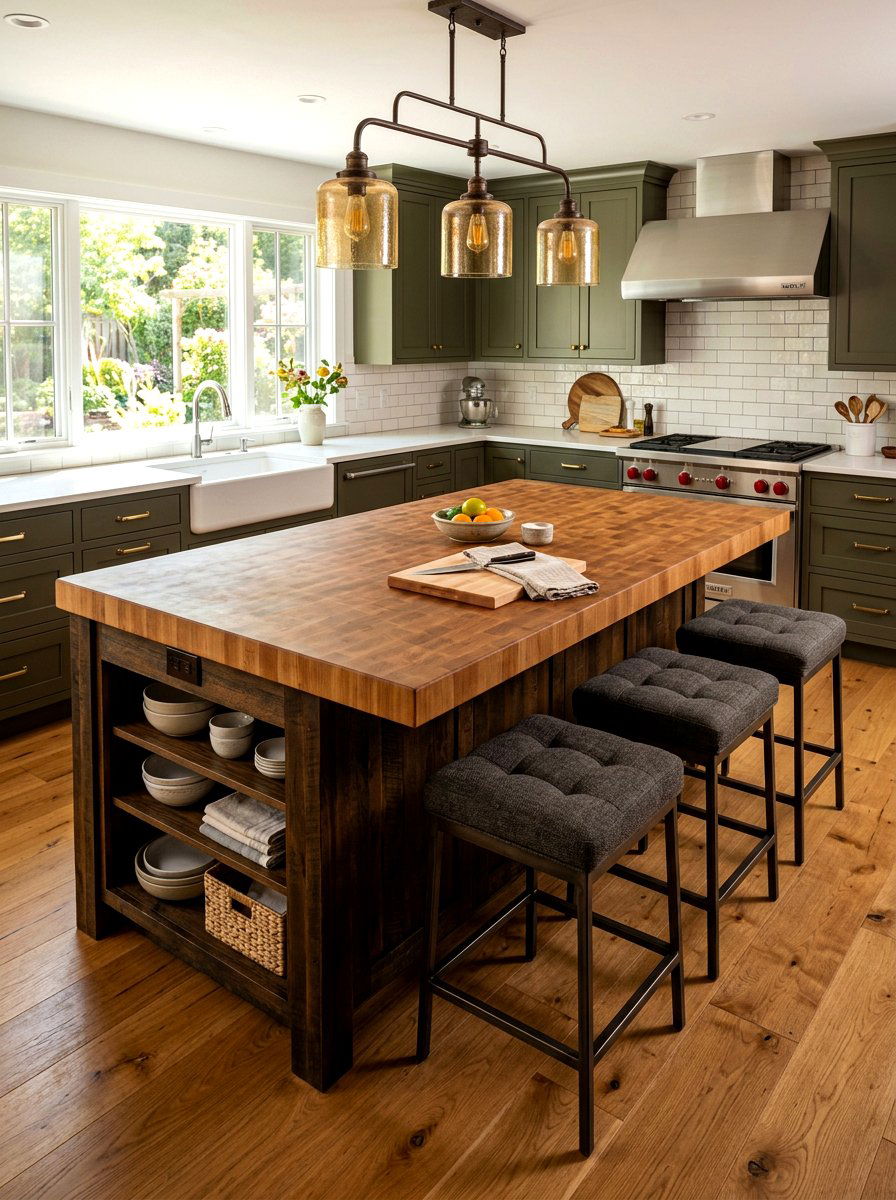 Butcher block island - 30 grandma core kitchen ideas