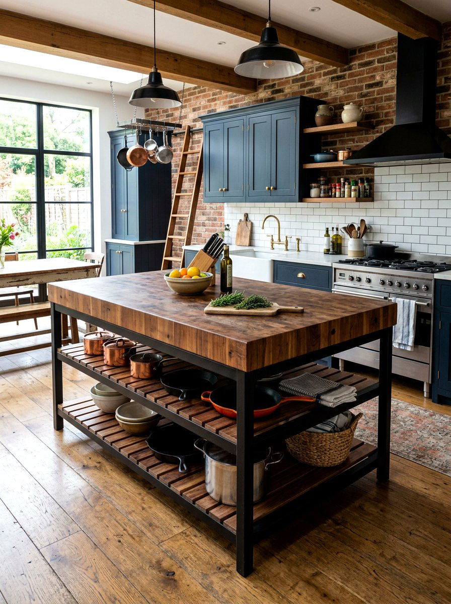Butcher block island - 30 renter friendly kitchen storage ideas