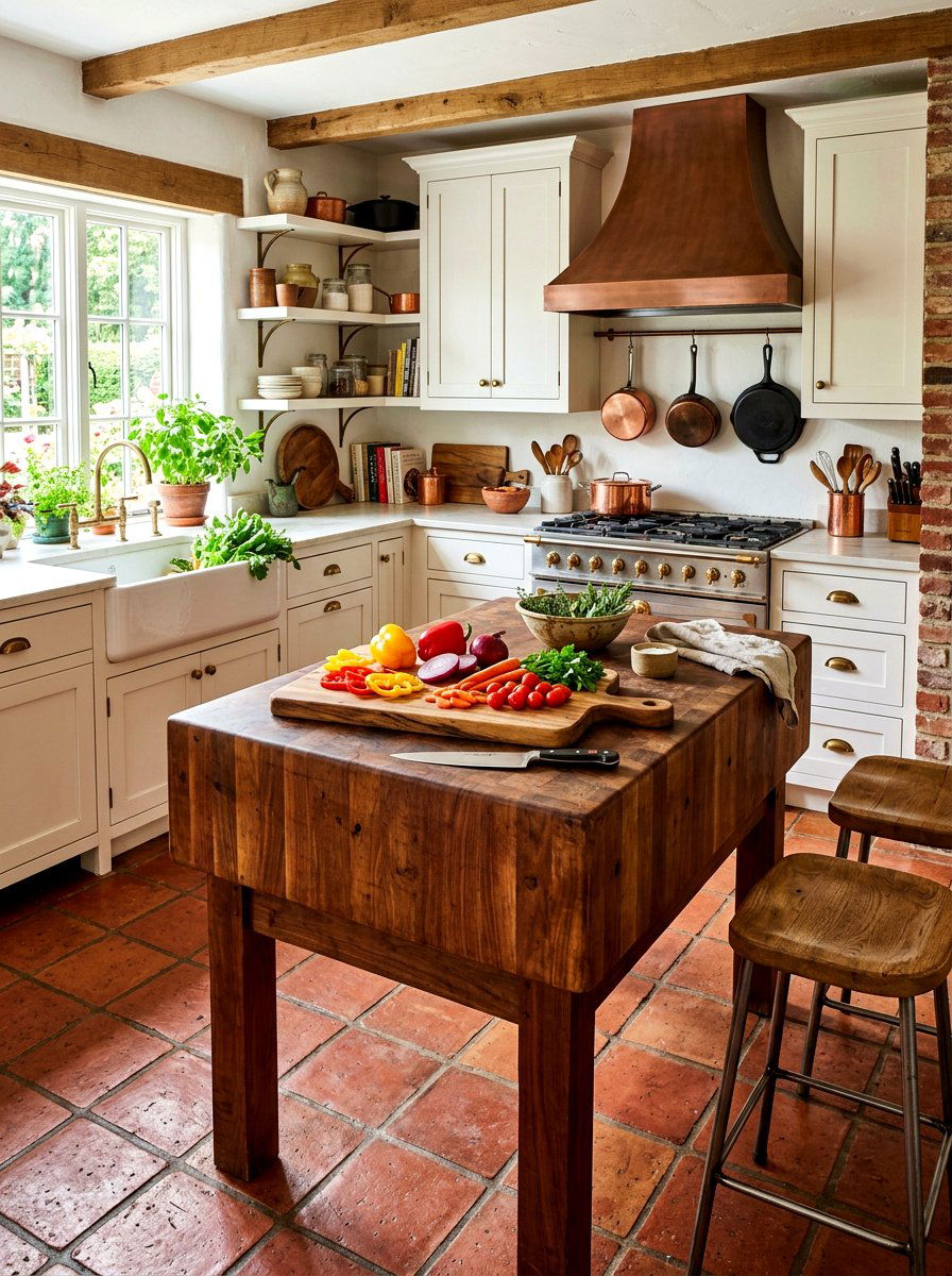 Butcher block island - 30 tomato girl kitchen ideas