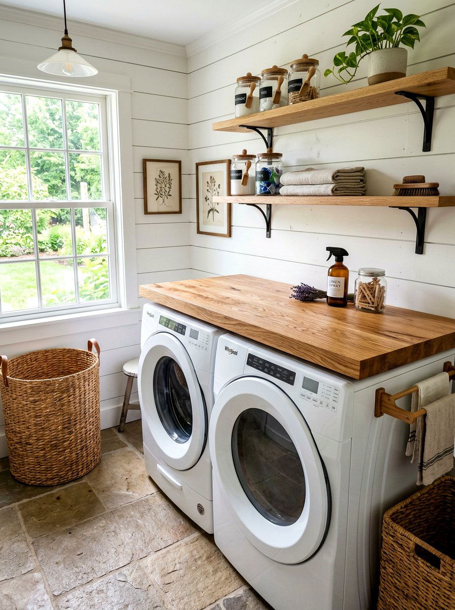 Butcher block laundry countertop - 30 farmhouse laundry room ideas