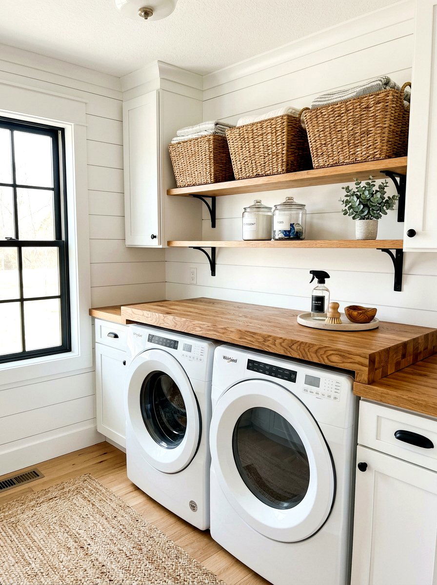 Butcher block laundry countertop - 30 countertop over washer dryer ideas