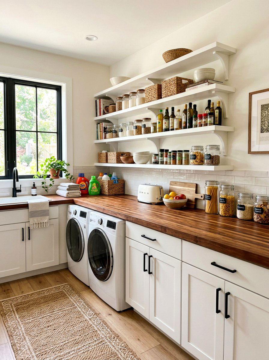 Butcher block laundry pantry counter - 30 laundry room pantry combo ideas