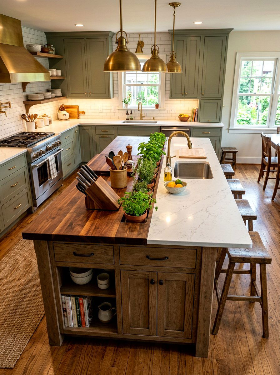 Butcher block quartz island - 30 quartz kitchen ideas