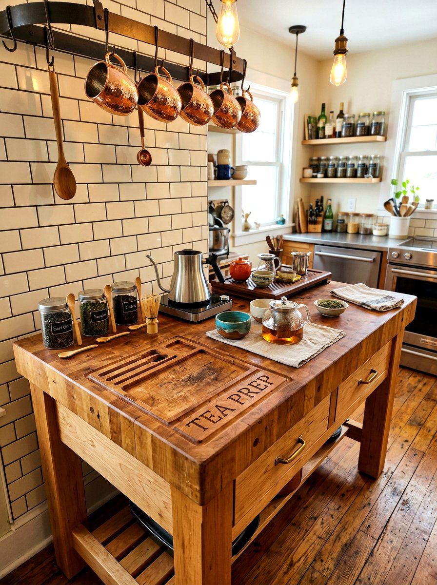 Butcher block tea prep area - 30 tea corner ideas