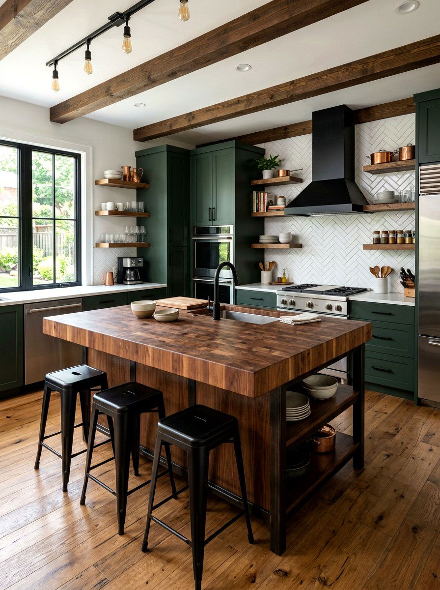 Butcher block workspace - 30 industrial farmhouse kitchen ideas