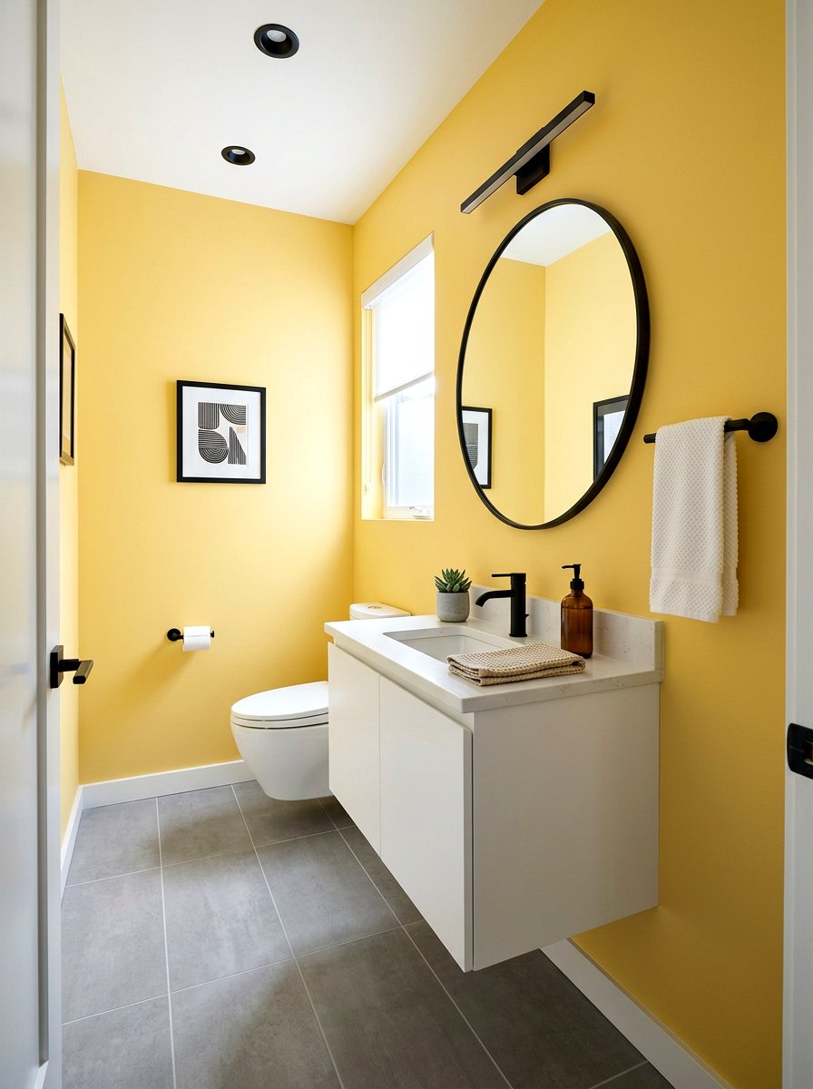 Butter Yellow And Black Accents - 30 butter yellow powder room ideas