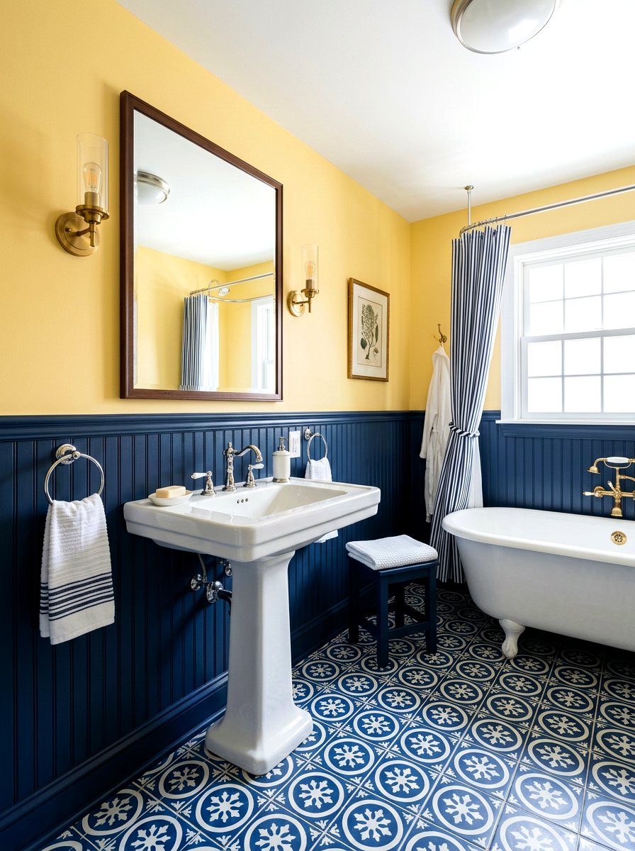 Butter Yellow And Navy Blue Bathroom - 30 butter yellow powder room ideas
