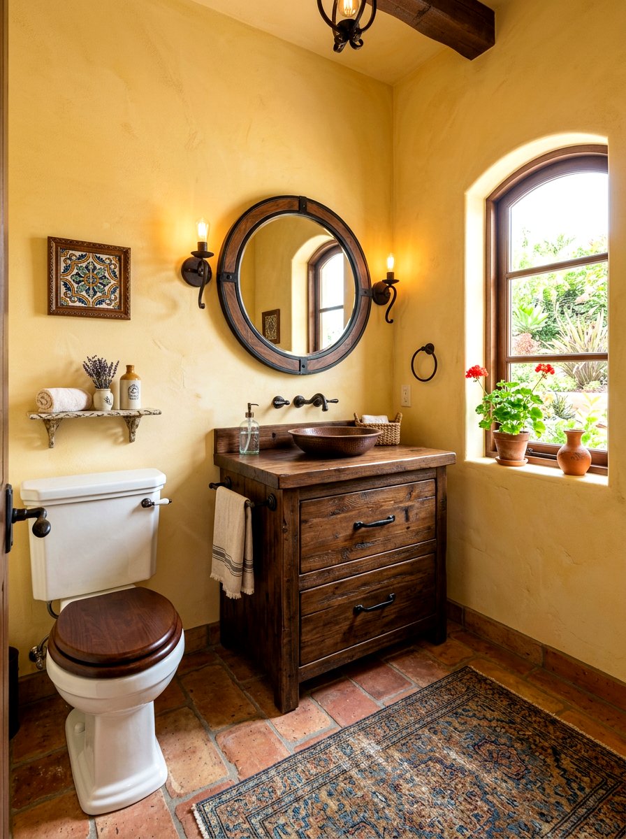 Butter Yellow And Terracotta Tile - 30 butter yellow powder room ideas