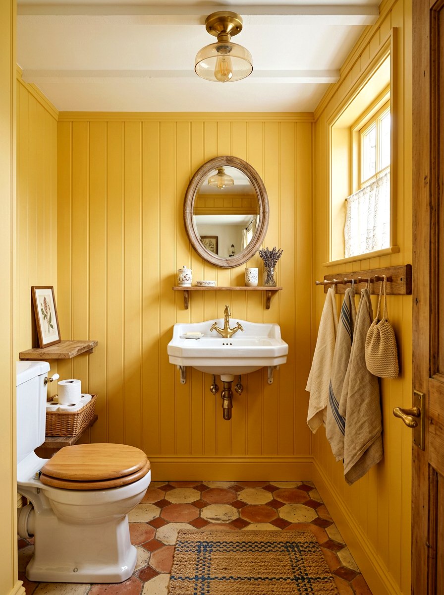 Butter Yellow Beadboard Paneling - 30 butter yellow powder room ideas