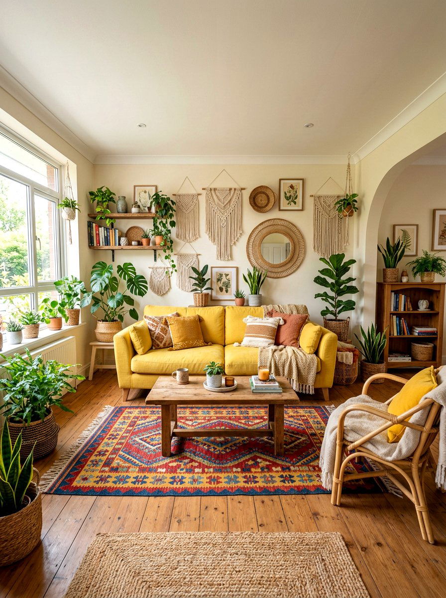 Butter Yellow Boho - 30 butter yellow living room ideas