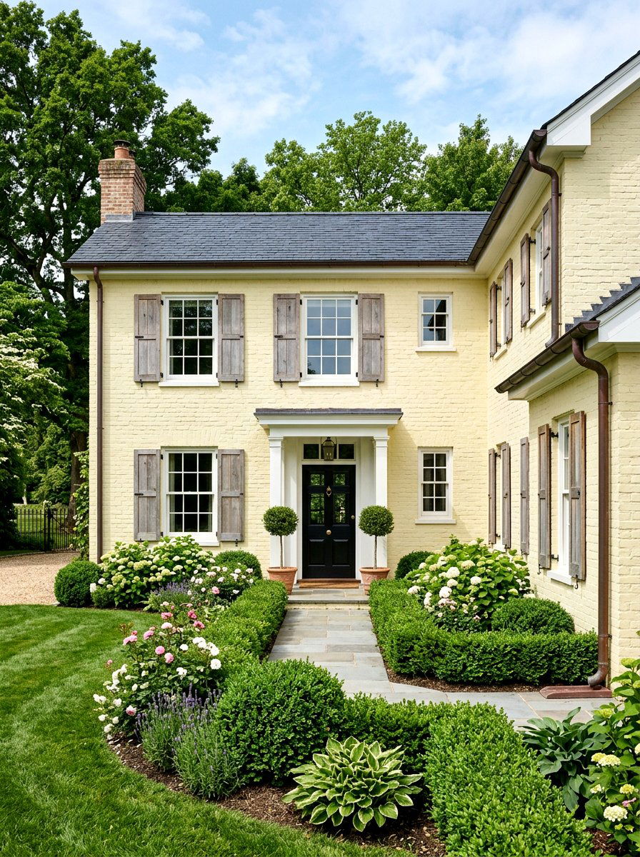 Butter Yellow Brick House - 30 butter yellow exterior ideas